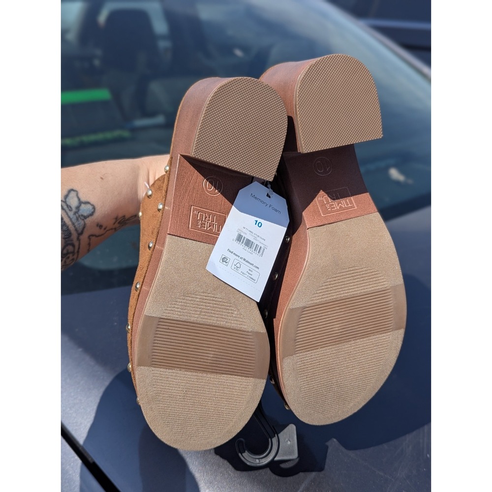 Boho Western Clog Mules Platform Studded Suede Chunky Heel Hippie Festival 10 - Picture 6 of 6